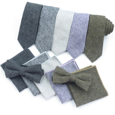 3Pcs Men's Solid Color Imitation Wool Bow Tie Necktie Set