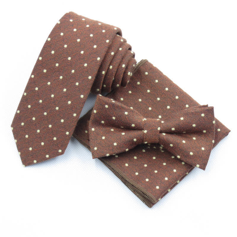 3Pcs Men's Polka Dots Stylish Bow Tie Necktie Set