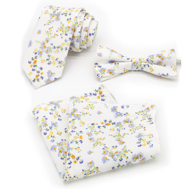 3Pcs Men's Flowers Paisley Cotton Bow Tie Necktie Set