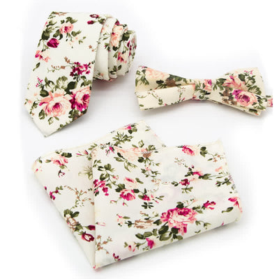 3Pcs Men's Flowers Paisley Cotton Bow Tie Necktie Set