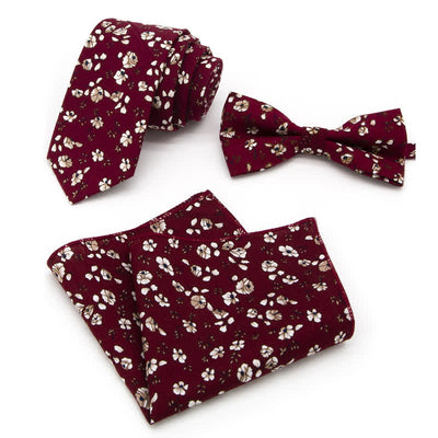 3Pcs Men's Flowers Paisley Cotton Bow Tie Necktie Set