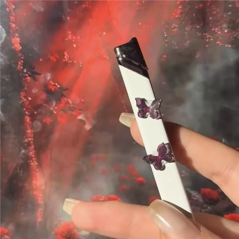 White Butterfly Square Long Portable Slim Refillable Butane Lighter