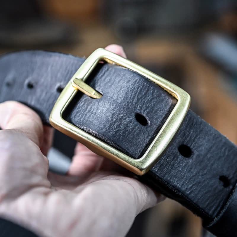 Casual Brass Buckle Hand-Made Distressed Leather Belt