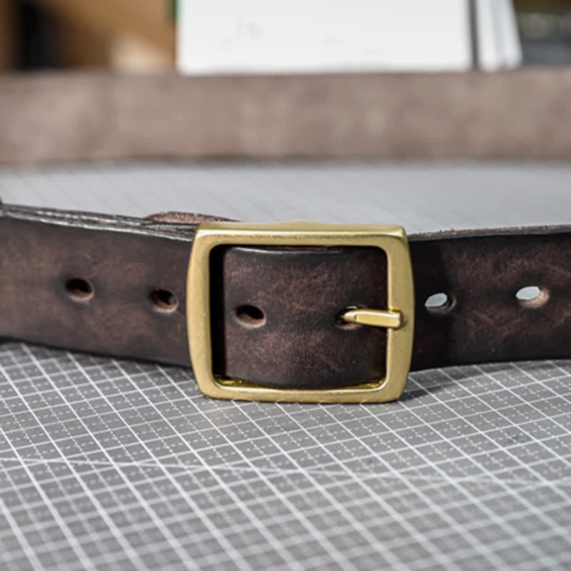 Casual Brass Buckle Hand-Made Distressed Leather Belt