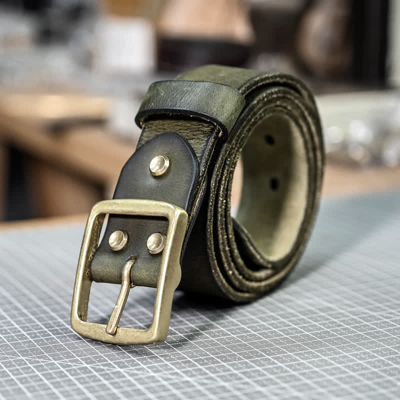 Casual Brass Buckle Hand-Made Distressed Leather Belt