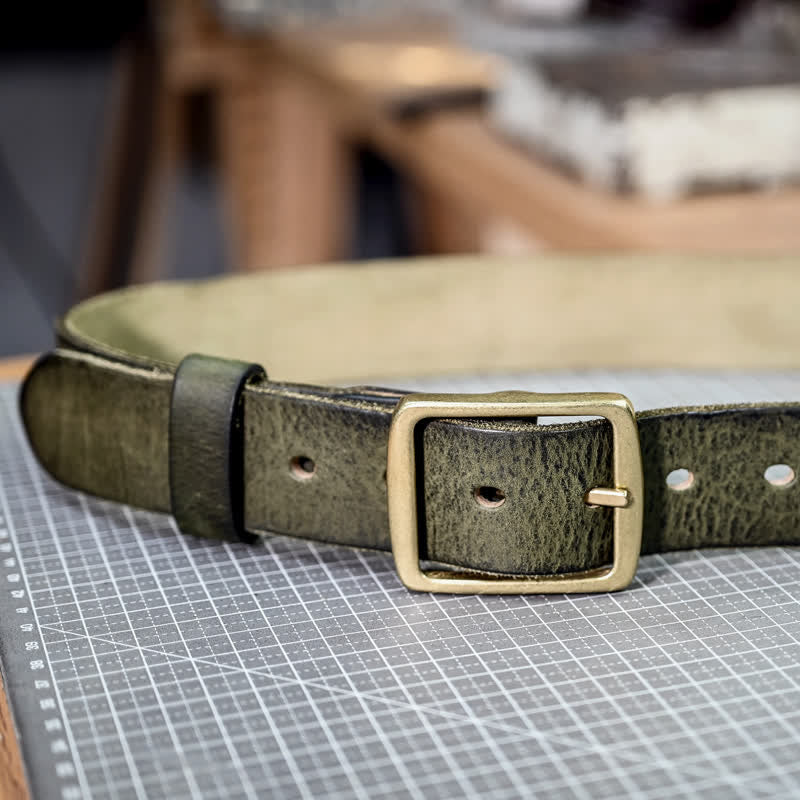 Casual Brass Buckle Hand-Made Distressed Leather Belt