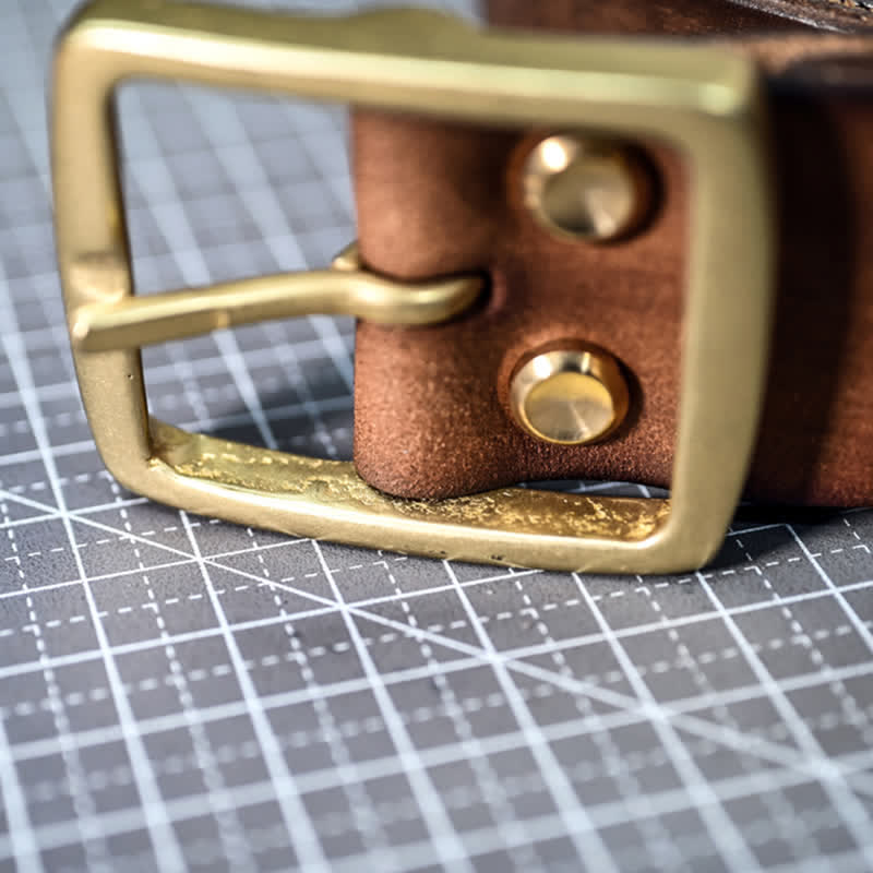 Casual Brass Buckle Hand-Made Distressed Leather Belt