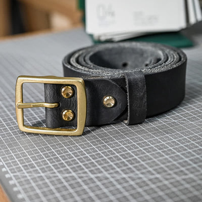 Casual Brass Buckle Hand-Made Distressed Leather Belt