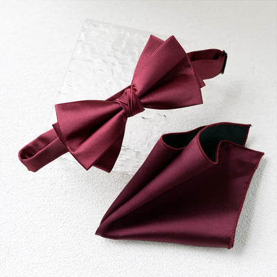 2Pcs Men's Elegant Flower Handkerchief Double Layered Bow Tie Set