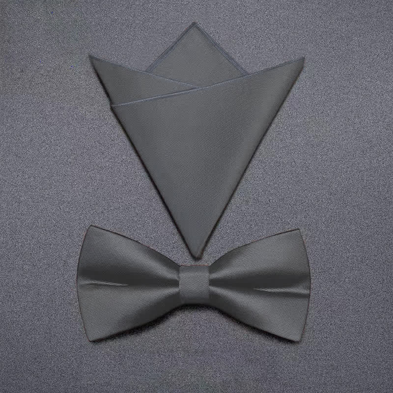 3Pcs Men's Matte Solid Color Business Bow Tie Necktie Set