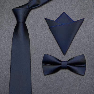 3Pcs Men's Matte Solid Color Business Bow Tie Necktie Set