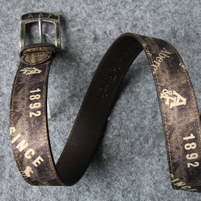 Coffee Brown Letter Printing Retro Style Leather Belt