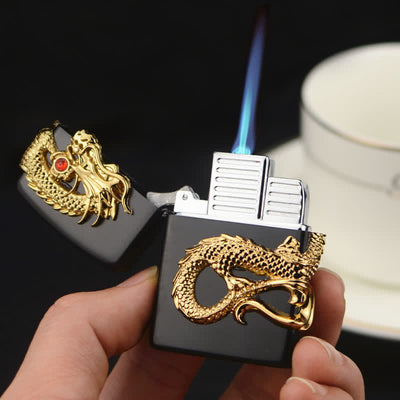 Three Sided Embossed Dragon Refillable Butane Lighter