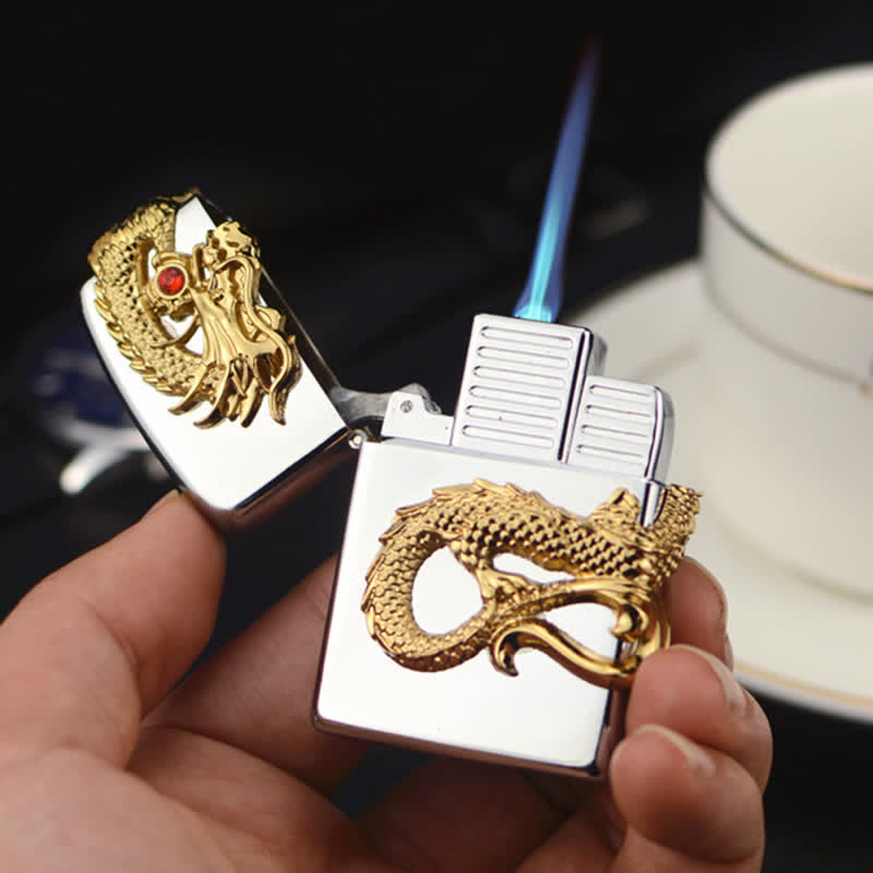 Three Sided Embossed Dragon Refillable Butane Lighter