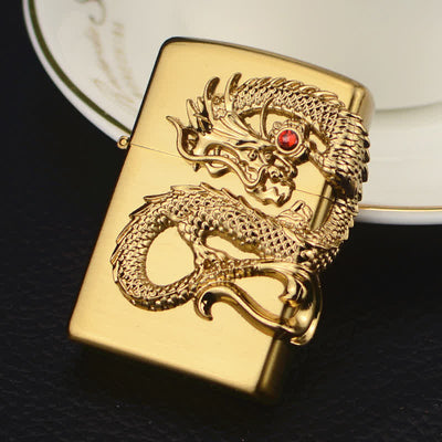 Three Sided Embossed Dragon Refillable Butane Lighter