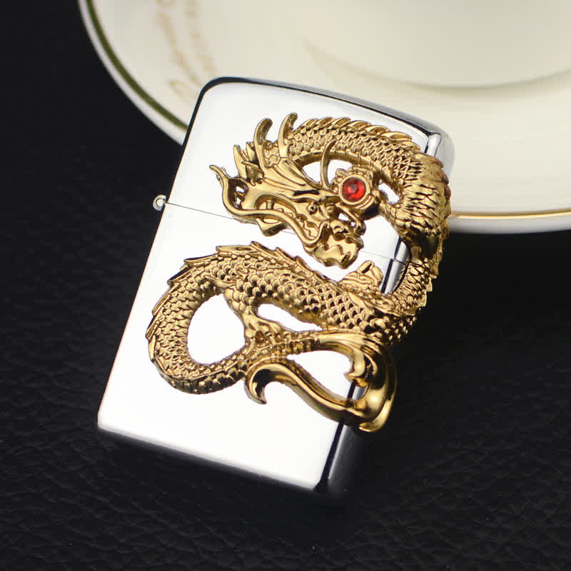 Three Sided Embossed Dragon Refillable Butane Lighter