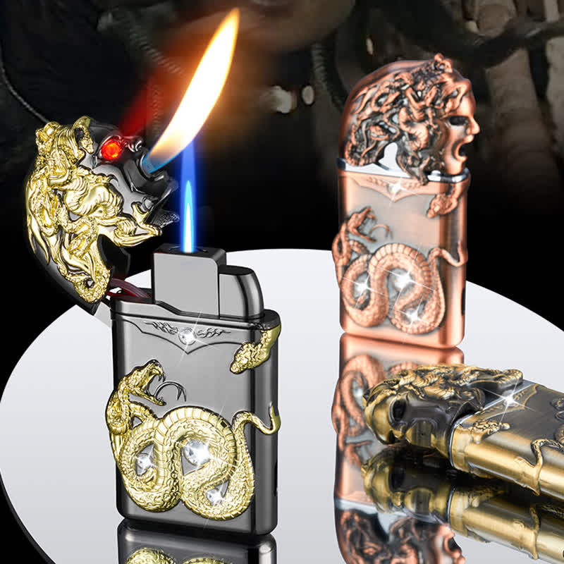 Fancy Snake Rhinestone Inlaid Refillable Butane Lighter