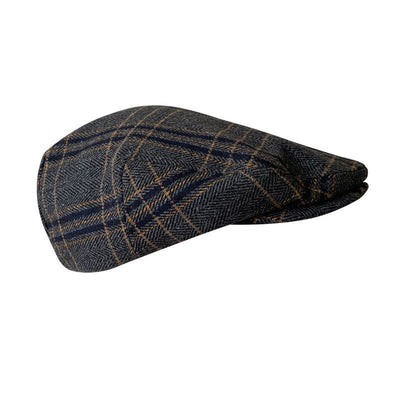 Dark Gray Yellow Plaid Classic Herringbone Gatsby Beret Hat