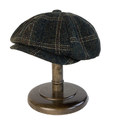 Dark Green Retro Plaid British Painters Octagonal Beret Hat