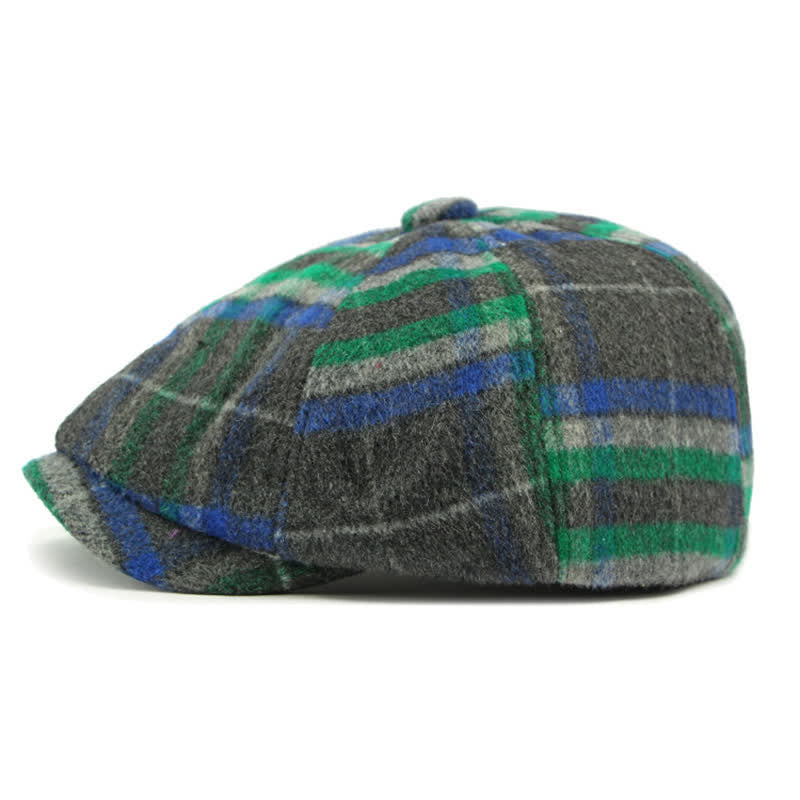 Traditional Plaid Eight Panel Newsboy Cap British Beret Hat