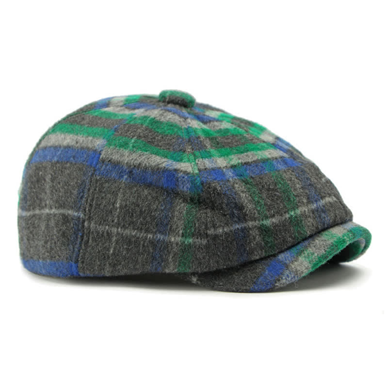 Traditional Plaid Eight Panel Newsboy Cap British Beret Hat