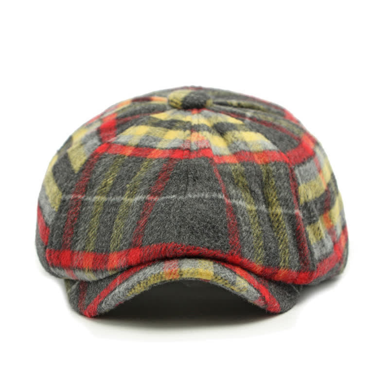 Traditional Plaid Eight Panel Newsboy Cap British Beret Hat