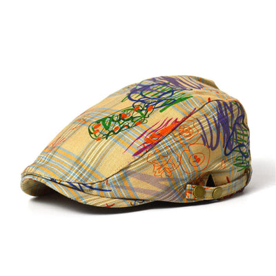 Unique Stylish Graffiti Pattern Plaid Beret Hat