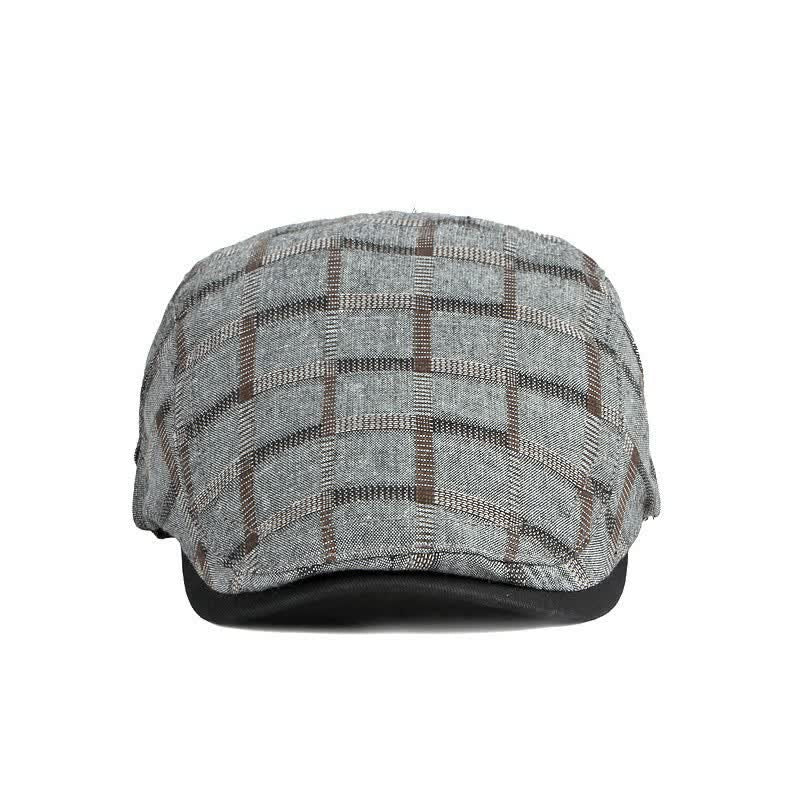 Simple Plaid Pattern Contrast Color Beret Hat