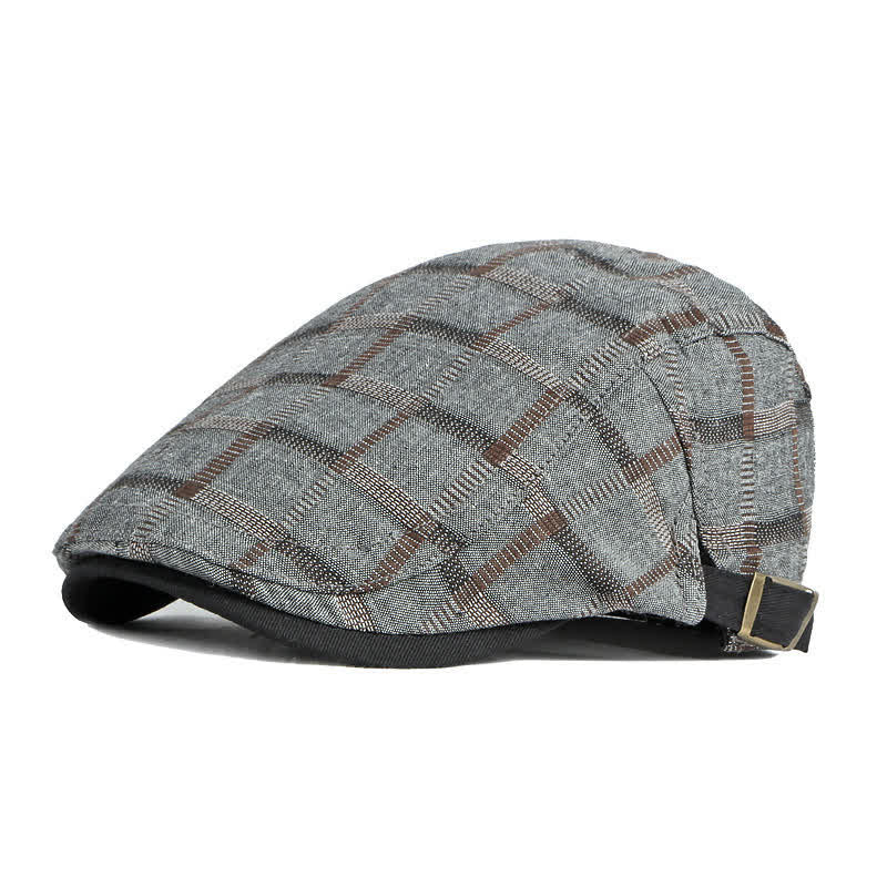 Simple Plaid Pattern Contrast Color Beret Hat