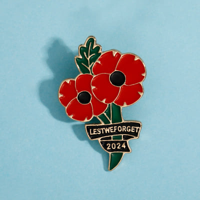 Memorial Day Black Red Poppy Lest We Forget Brooch