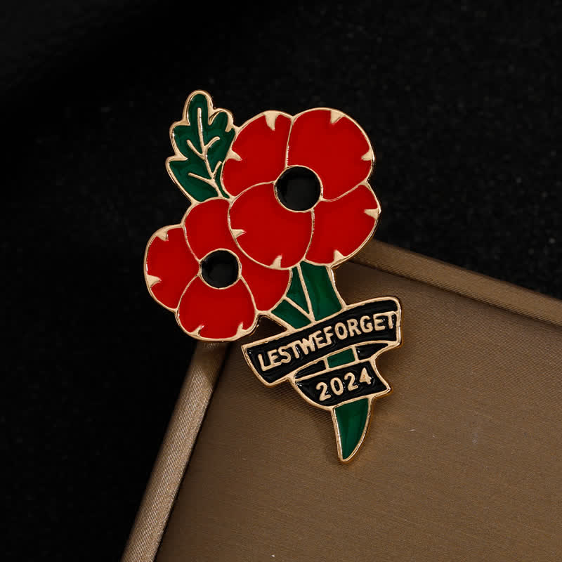 Memorial Day Black Red Poppy Lest We Forget Brooch