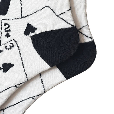 White & Black Spades Poker Card Cotton Socks