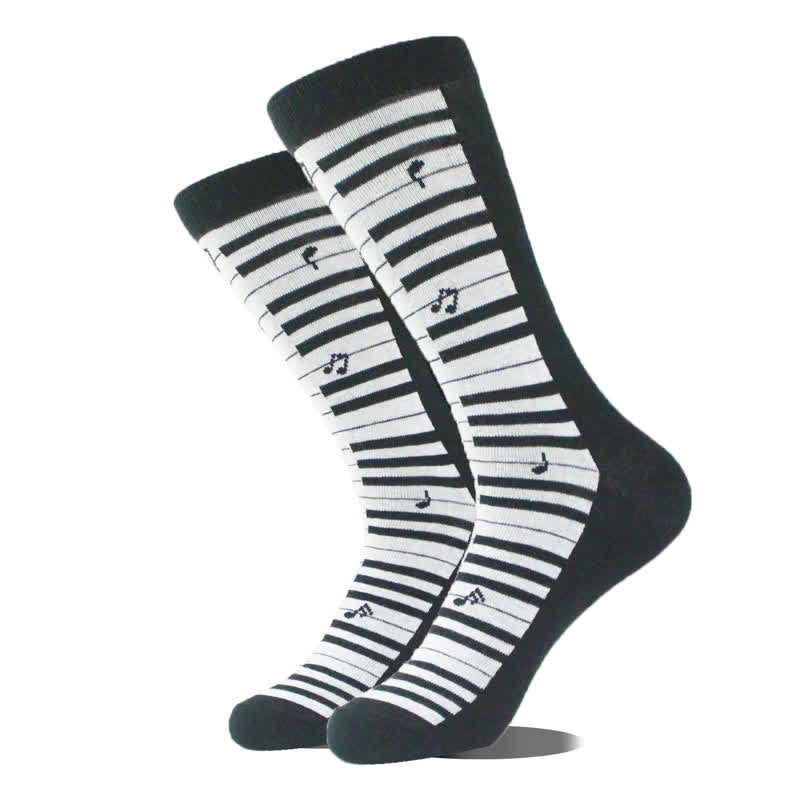 Novelty Cartoon Piano Music Pattern Cotton Crew Socks