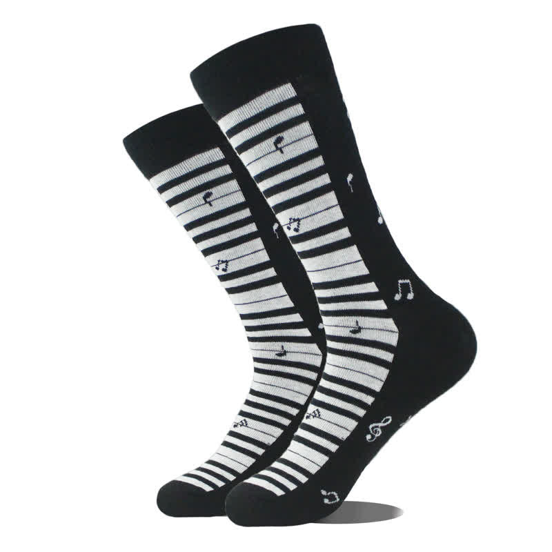 Novelty Cartoon Piano Music Pattern Cotton Crew Socks