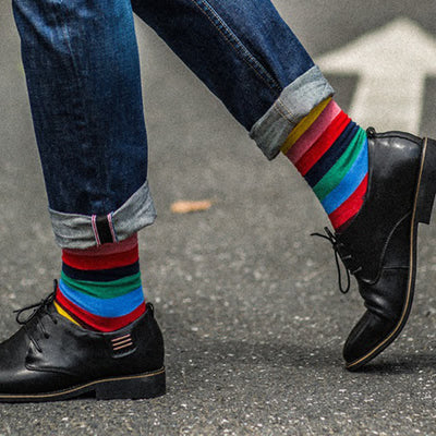 Men's Colorful Rainbow Striped Cotton Crew Socks