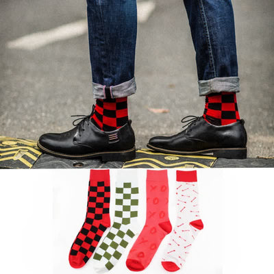 Men's Unique Fashion Checker Cotton Crew Socks