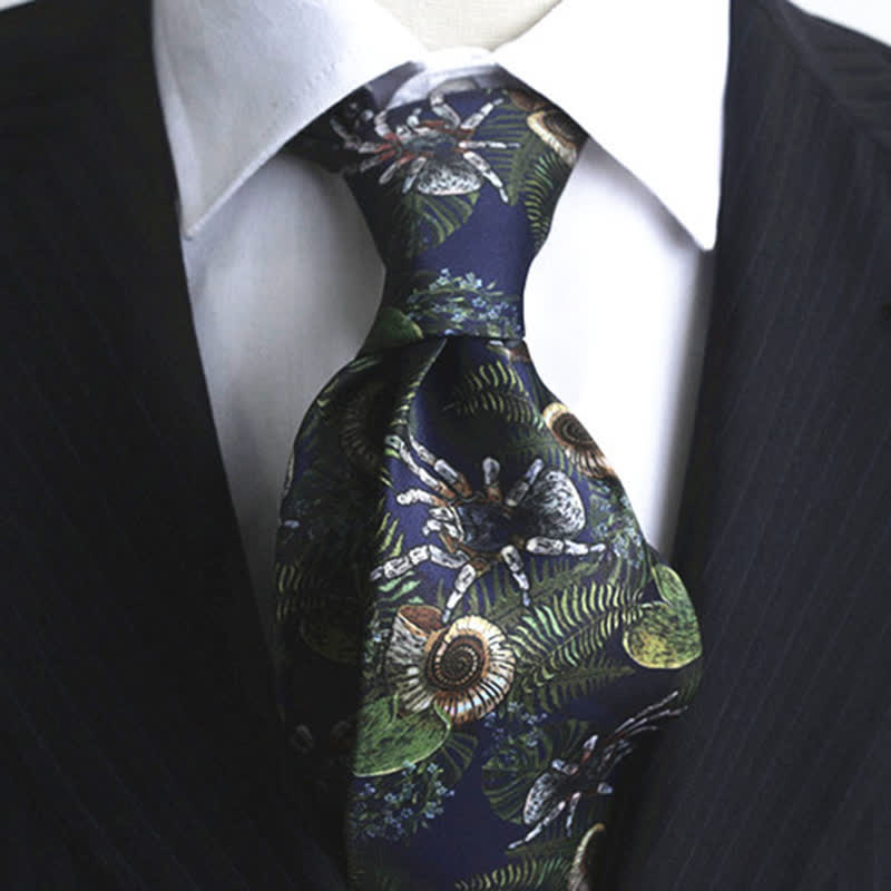 Men's Dark Blue Ocean Plant Sea Snail Printed Necktie