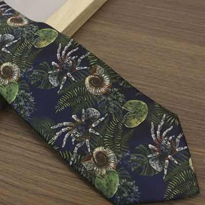 Men's Dark Blue Ocean Plant Sea Snail Printed Necktie