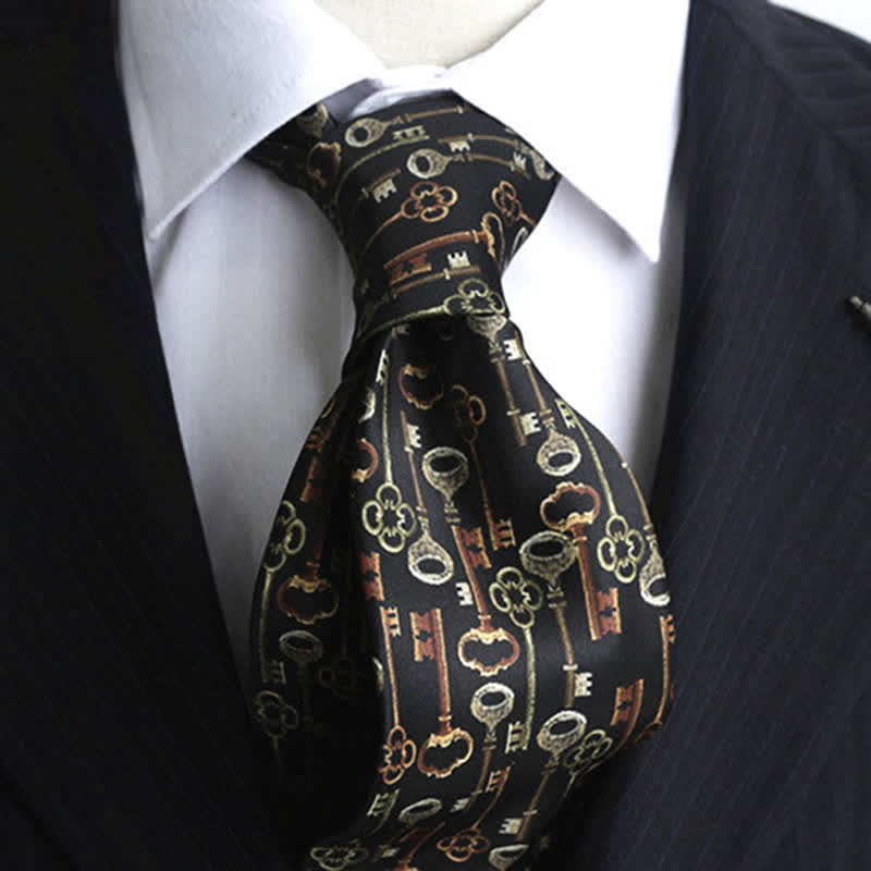 Men's Retro Intricated Black Keys Printed Necktie