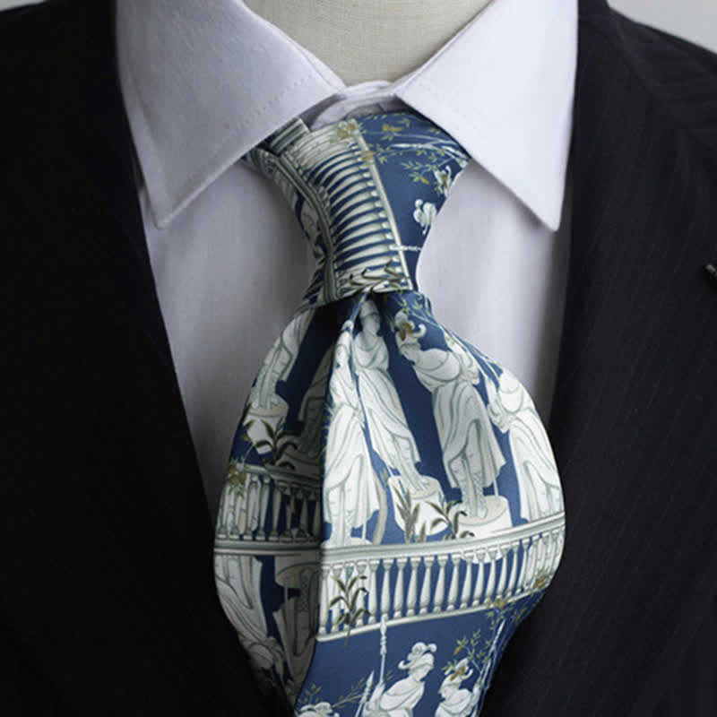 Men's Blue & White The Lady's Portrait Printed Necktie