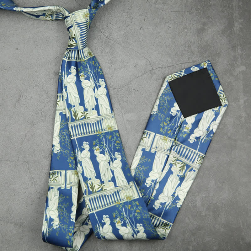 Men's Blue & White The Lady's Portrait Printed Necktie