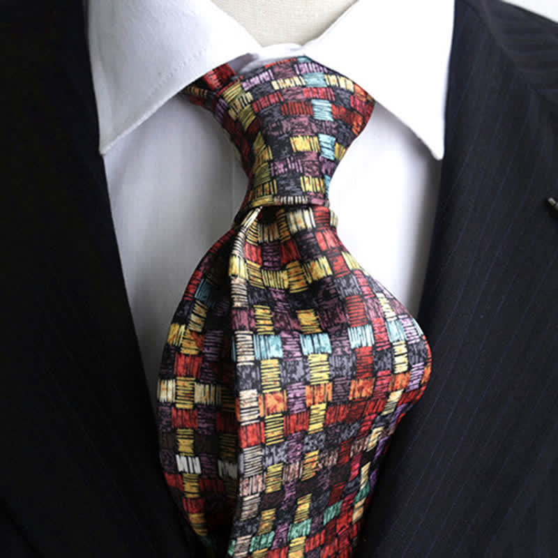 Men's Funny Colorful Grid Printed Necktie