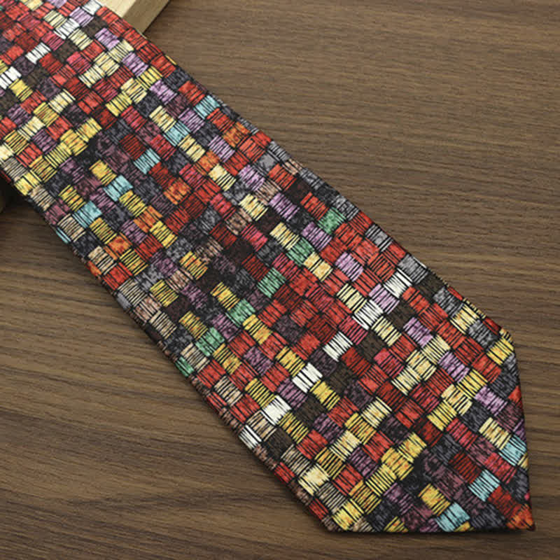 Men's Funny Colorful Grid Printed Necktie