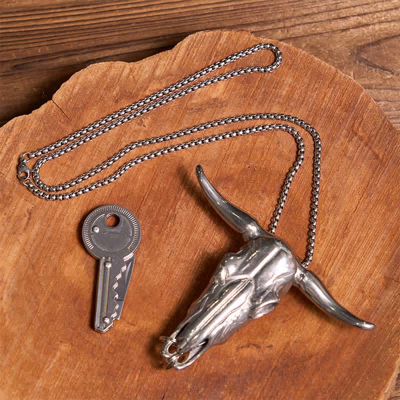 DIY Longhorn Bull Pendant Hidden Knife Key-Shaped Keychain Bundle Set