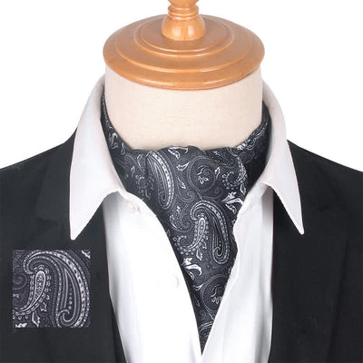 Luxurious Royal Paisley Printed Purple Black Ascot Cravat