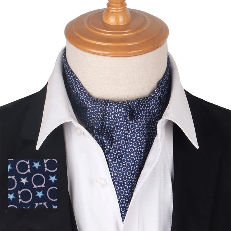 Geometrical Motifs Star Printed Navy Black Ascot Cravat