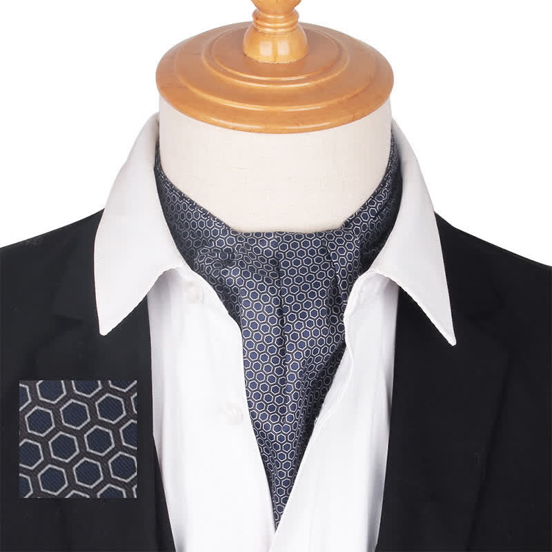 Geometrical Hexagon Printed Gray Purple Ascot Cravat