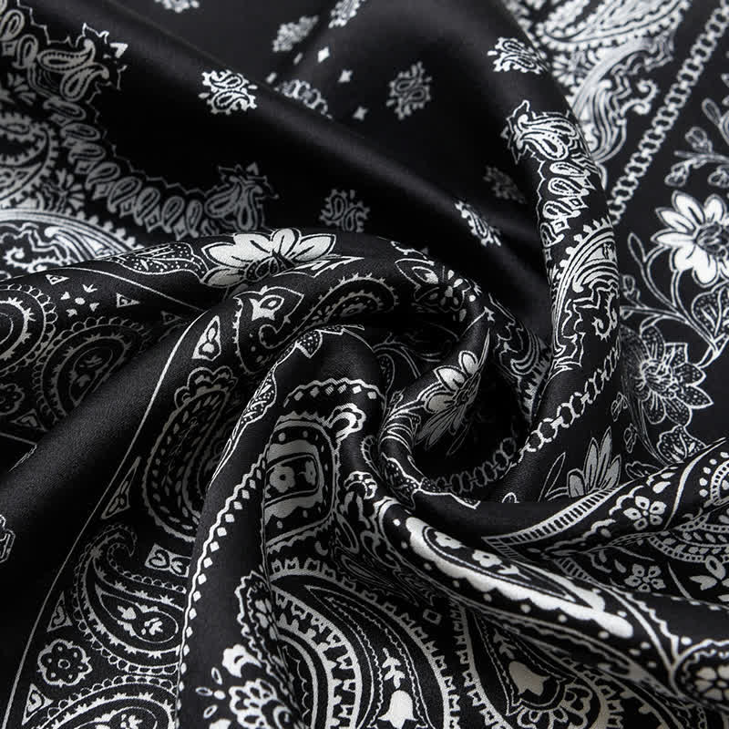 Black & White Paisley Four-Box Grid Design Square Scarf