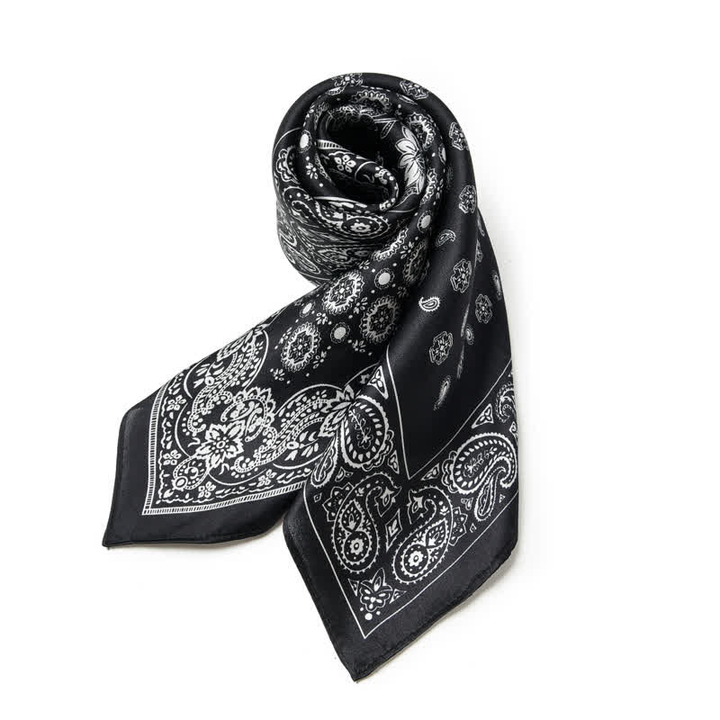 Black & White Paisley Four-Box Grid Design Square Scarf