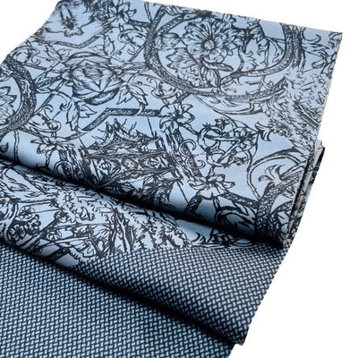 Men's Floral & Grid Double Sided Pattern Thin Long Pure Silk Scarf